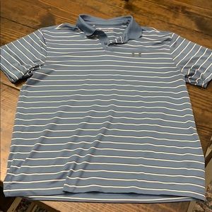 Men's under armour blue with white stripe golfpolo